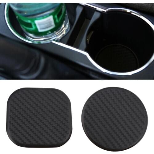 New 2Pcs High Quality Non-slip Elastic Durable Carbon Fiber Look Car Auto Water Cup Slot Non-Slip Mat Pad Accessories