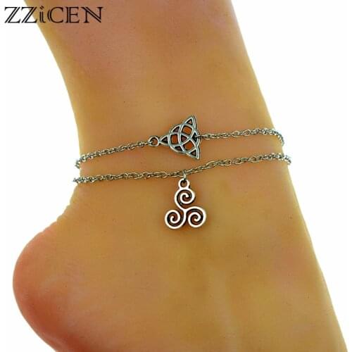 New Antique Celtics Knot Triple Spiral Triquetra Trinity Triskele Charm Ankelts Boho Foot Chain Anklet Bracelet Jewelry