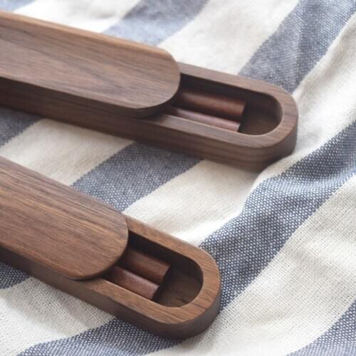 Wooden Life Minimalist Chop Sticks Black Walnut Solid Wood Chopsticks Set with Box Case Portable Outdoor Travel Elegant Gift