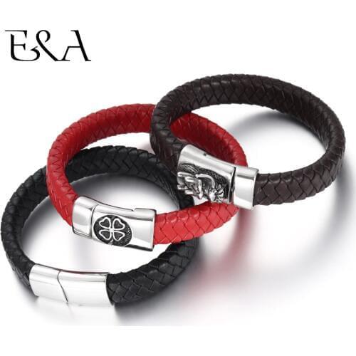 Unisex Braided Genuine Leather Bracelet Stainless Steel Magnetic Clasp for Women Men Gift Trendy Jewelry Woven Custom Bangle