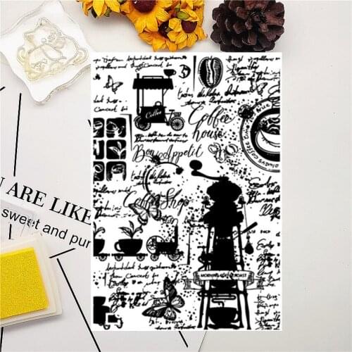 11*16CMButterfly Coffee Text Transparent Clear Stamps / Silicone Seals Roller Stamp For DIY Scrapbooking Photo Album/Card Making
