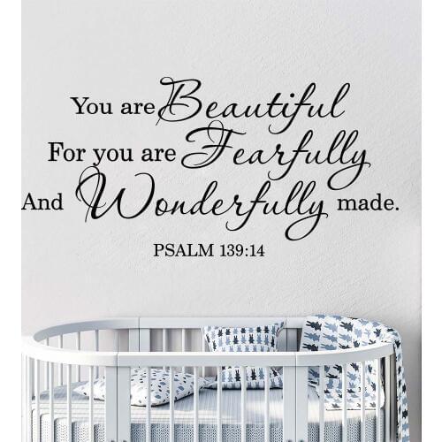 Psalm 139:14 You Are Beautiful Wall Sticker Bedroom Bible Verse Jesus Lord Words Wall Decal Living Room Vinyl Decor