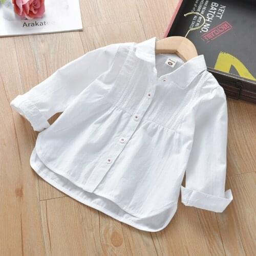 2020 baby girls shirts cotton linen spring long sleeve turn-down collar princess female children clothes white blouses