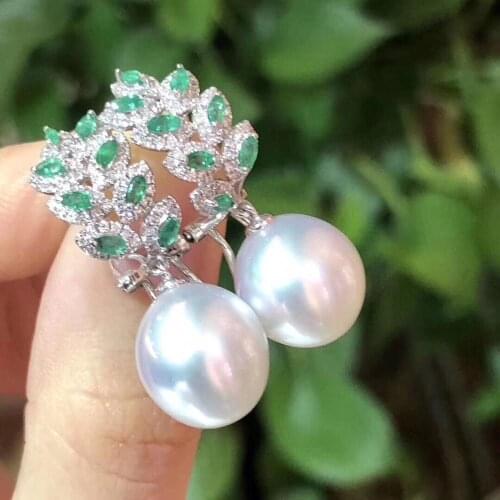 D304 Pure 925 Sterling Silver Fine Jewelry 9-10mm Fresh Water White Pearls Dangle Earrings for Women Fine Pearl Earrings