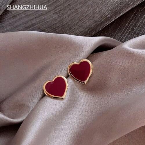 SHANGZHIHUA 2021 new luxury red heart-shaped earrings temperament personality fashion earrings for women unusual jewelry gifts