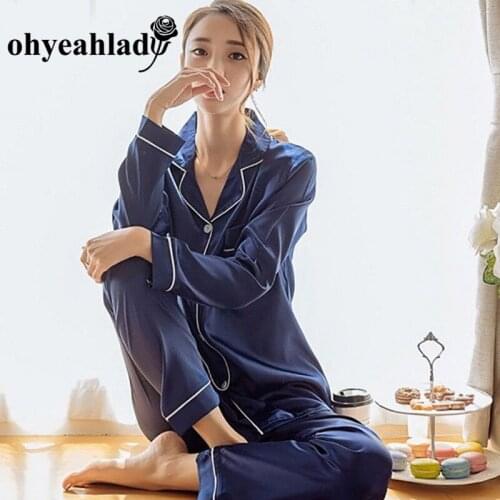 Ohyeahlady Silk Sleepwear Pajamas Suit Faux Satin Female 2 piece Homewear Elegant Autumn Sexy Full Sleeve Fashion Sets RJ80895