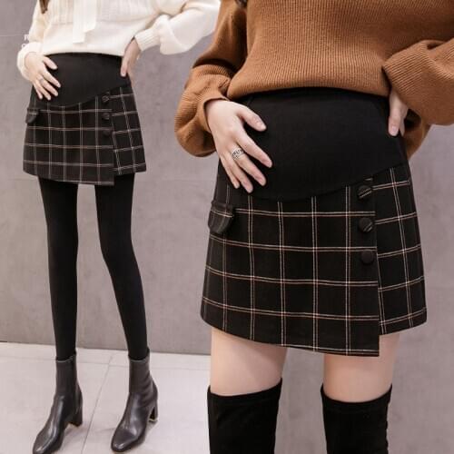 Maternity Shorts Trousers Autumn Fashion Plaid Wide Leg Pregnancy Korean Style Pregnant Women Belly Support Skirt