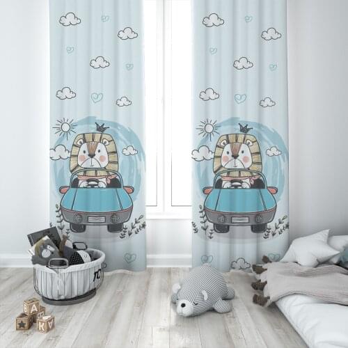 Curtains Children 3D Printed Decorative Items Home Childrens Room Ligt Blue Lion Car Model 1354