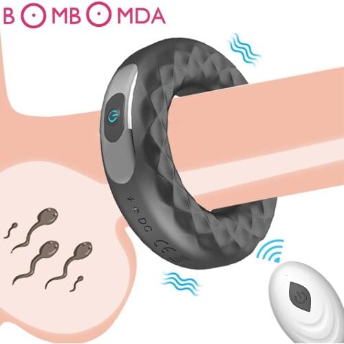 Silicone Cock Ring Sex Toys for Men Wireless Remote Vibrating Penis Ring USB Rechargeable Delay Ejaculation 10 Speeds Lock Ring