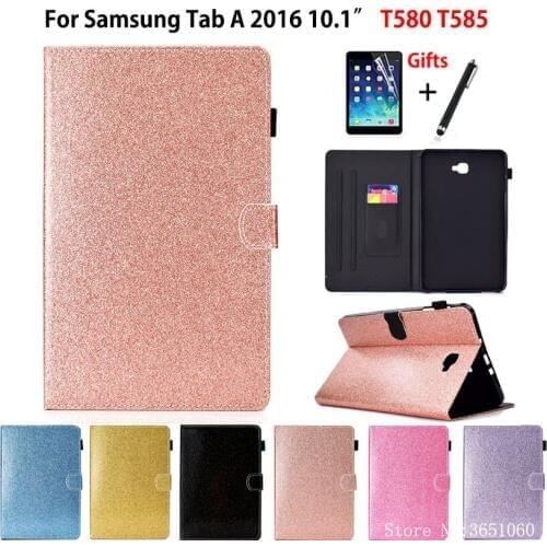 SM-T585 Glitter Case For Samsung Galaxy Tab A a6 10.1" 2016 T580 T585 SM-T580 T585N Cover Funda Stand Capa Shell +Film+Pen