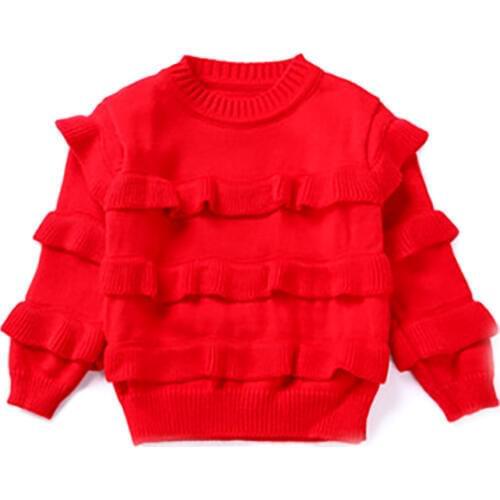 Baby Girls Autumn Winter Sweaters 2018 Girl Long Sleeve Knitted Pullover Red Christmas Sweater for 2-6Y Kids Warm Velvet Coat