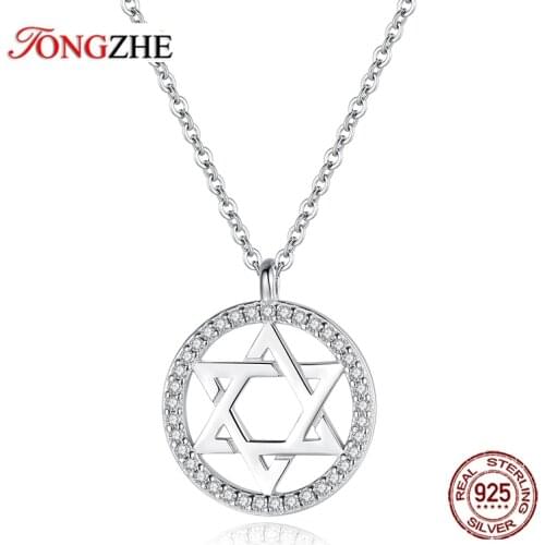 TONGZHE Jewish Magen Star of David 925 Sterling Silver Necklace Women Men Hanukkah Pendants Israel Judaica Hebrew Jewelry