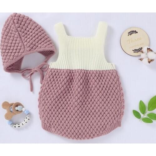 Newborn Baby Girls Boys 0-24M Baby Knitted Rompers Overalls Clothes Infant Baby Girl Boy Sleeveless Romper Jumpsuit With Hat Set