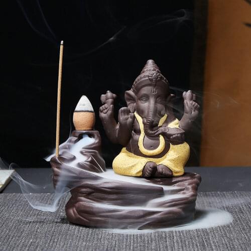 Home Decoration Crafts Backflow Incense Burner Elephant God Ganesha India Censer Holder Gifts Meditation Ornaments
