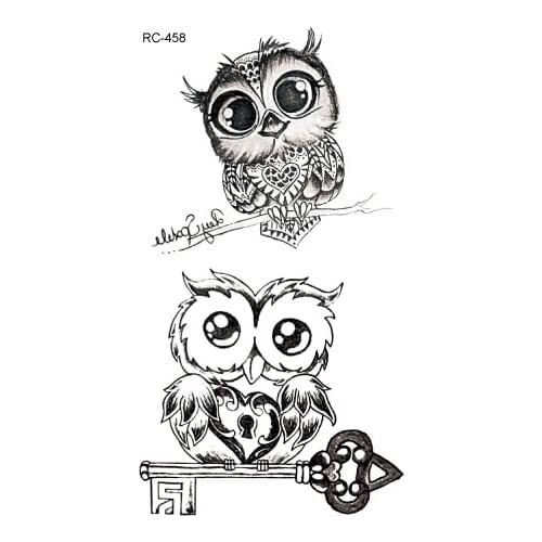 Waterproof Temporary Tattoo lovely owl with key on the tree tatto stickers flash tatoo fake tattoos for girl women lady