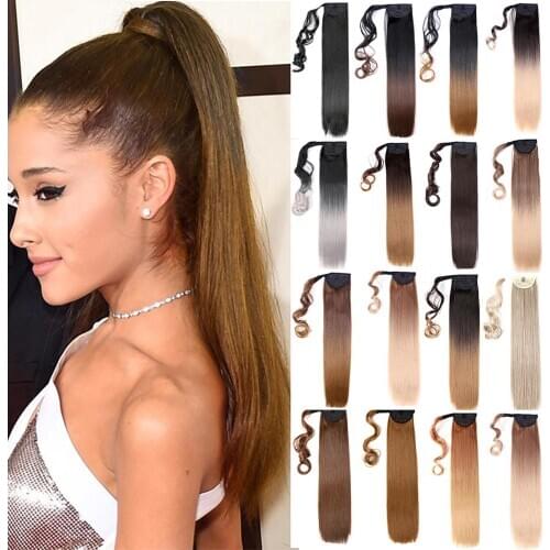 Mtmei Hair 22" Long Straight Wrap Around Clip In Ponytail Hair Extension Heat Resistant Synthetic Pony Tail Fake Hair For Women