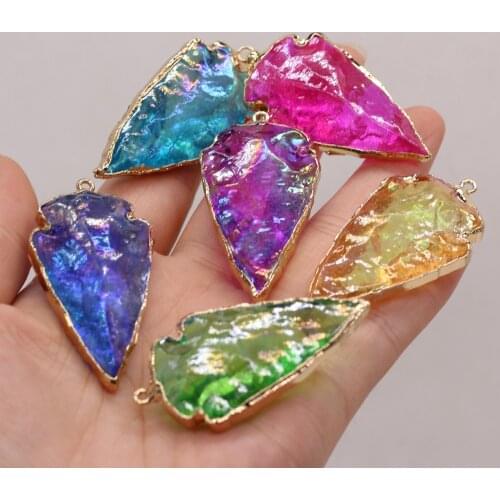 High Quality Natural Crystal Pendant Arrow Shape Rainbow Stone Chakra Rock Pendants for Women DIY Charms Necklace Jewelry Making