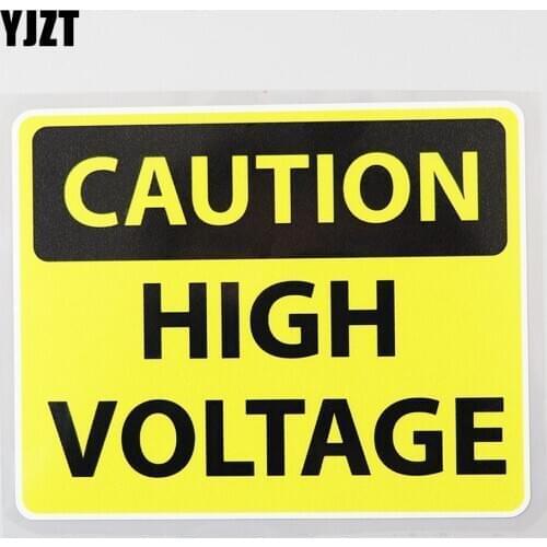 YJZT 14.2CM×11.4CM Caution High Voltage Sign Warning Decal PVC Car Sticker 12C-0228