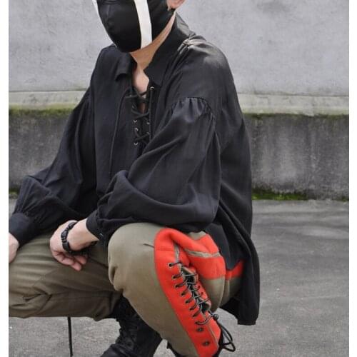 YUTU&MM self-made POIO shirt spring new black pirate shirt loose large size couple style tencel shirt cool top