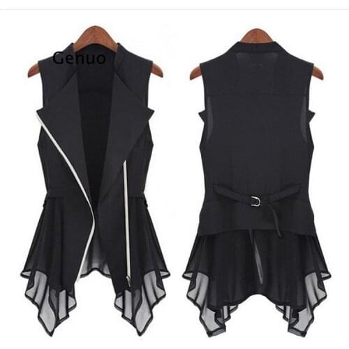 Spring - Summer Jacket Chiffon Jackets Women Slim Long Jacket European Brands Sleeveless Waist-Coat Women