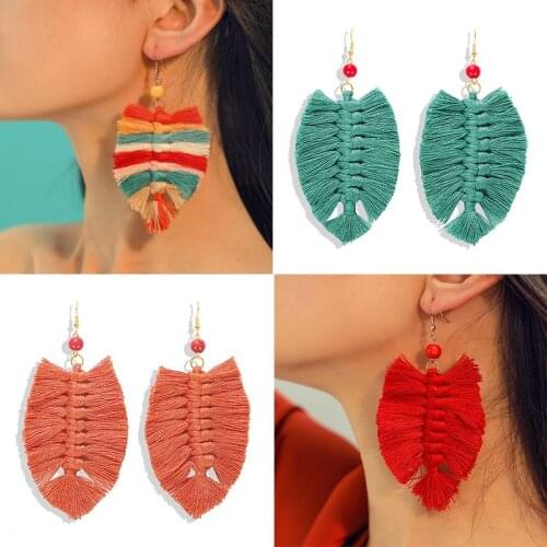Best Lady Rainbow Macrame Tassel Earrings for Women Boho Trendy Frined Hanging Drop Earrings Accessories Jewelry Gifts Wholesale