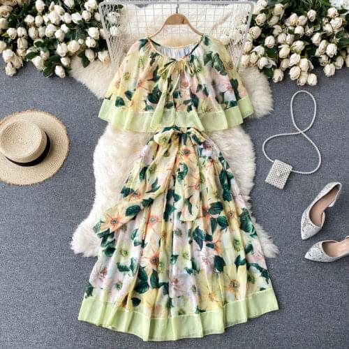 Europe Style 2021 New Summer Elegant Women Short Sleeve Floral Print Fashion Party Dress Female Vacation Dresses