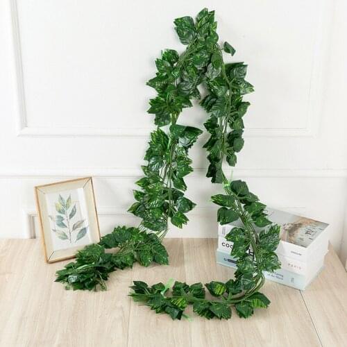 12PCS 2.1M Artificial Leaves Hanging Plants Vines Fake Ivy Green Leaves for Wedding Party Garden Wall Decoration Home Decor
