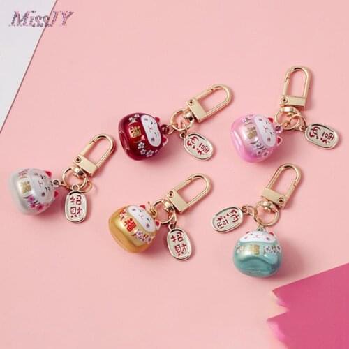 15Styles New Japanese Cute Lucky Cat KeyChains Car Bag Decor Water Sound Bell Pendent Charm