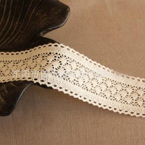 15yards Beige Cotton Lace Trims DIY Hometexile Clothes Lace Edge Wrapping Cotton Ribbon Tape Cotton Material