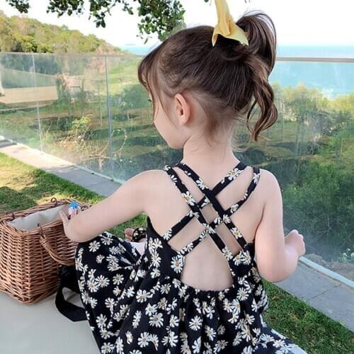 2021 Kids Girls Summer Dress Children Chiffon Little Daisy Girl Dress Floral Sling Princess Dress Childrens Clothing