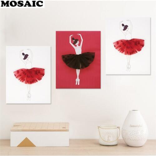 3pcs diamond embroidery abstract Nordic Cartoon Red Ballet Dance Girl diamond painting full square mosaic picture of rhinestone