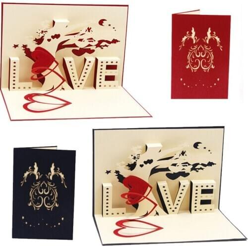 3D Pop Up Cards Cupid Heart Happy Valentine Anniversary Birthday Christmas Postcard