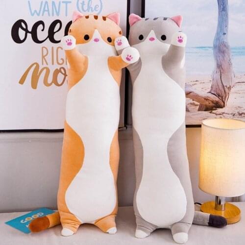 50cm Cute Cartoon Long Cat Pillow Lovely Kitten Animal Doll Cotton Stuffed Plush Toy Girls Birthday Gift