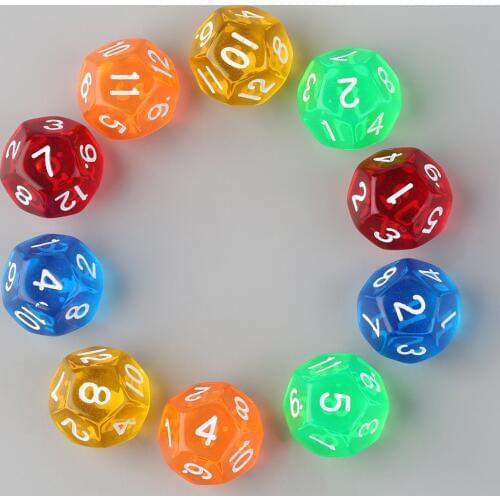 10pcs/Set Multicolor Transparent 12-Sided Role Playing Game Dices D12 Hot Selling Dice Set Board Game entertainment Dice