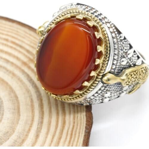 925 Sterling Silver Ring Mens Ocean Onyx Stone Ring Transparent CZ Ring Mens High Jewelry