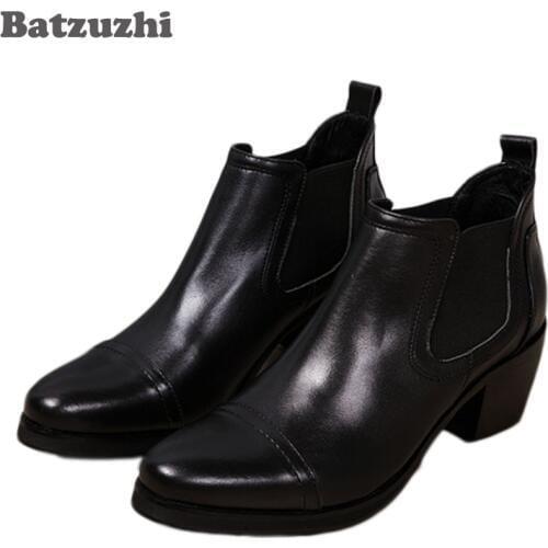 Batzuzhi 6.5CM Heels Men Boots Black Ankle Boots Genuine Leather Men Business Wedding Shoes, big sizes 46 Zapatos Hombre