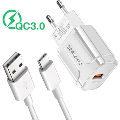 Oppo Find A9 X2 Realme XT C2 Nokia 7.2 QC 3.0 3A Fast Charger USB Adapter Type C Micro Cable For Samsung A42 A21s M11 Bluboo S8