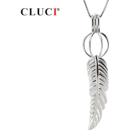 CLUCI Silver 925 Fine Jewelry Feather Pendant Women Vintage 925 Sterling Silver Pendant Necklace Charms Pearl Locket SC202SB