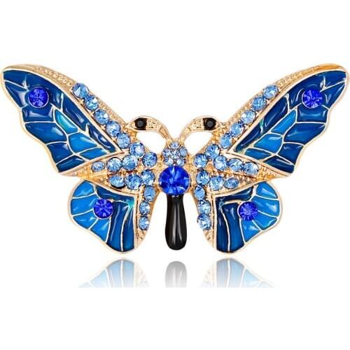 HOSENG Blue Ans Purple Butterfly Brooch Enamel Pin Crystal Rhinestone Insect Jewelry Women Gift HS_595