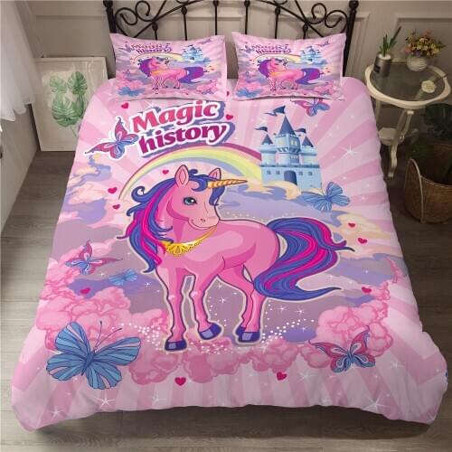 Cute Unicorn Castle Bedding Set for Princess Girl Dedicated Single Size Bedroom Decor Bedclothes Princess Bedding Sets