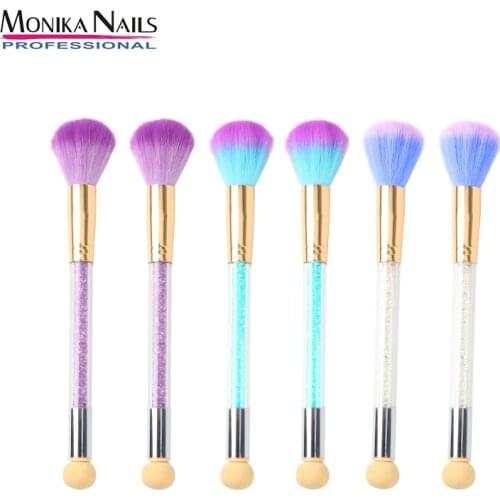 Nail Double Head Powder Puff Dust Brush Sponge Smudge Dust Brush Manicure Polish Pen Makeup Tools