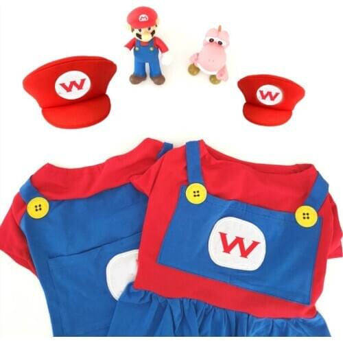 Summer Dogs Clothes Pet Super Mario Suit Hat Set Party Evening Costume Christmas Cat Clothing Small Large Dog Supplies G28