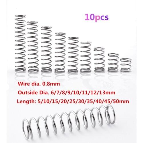 Hot sales 10pcs Wire Dia.0.8mm Outside Dia. 6-14mm Length 10-50mm 304 Stainless steel Y type spring compression Return springs