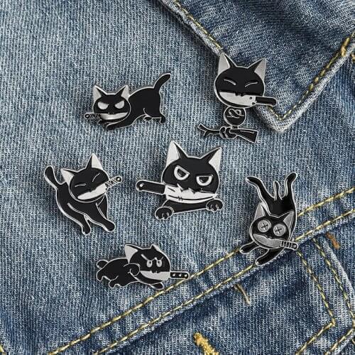 Pins Metal Creative Black Knife Cat Brooch Enamel Pin Badge WomenS Brooches On Clothes Badges New Year Gift Jewelry For Women