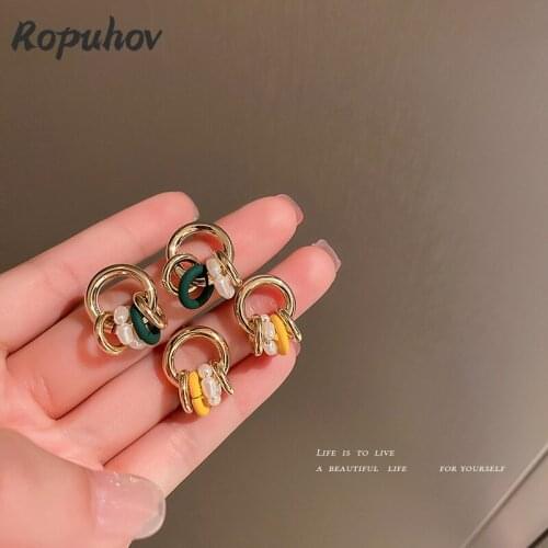 Ropuhov 2021 Jewery Trendy Korean 925 Silver Needle French Retro Pearl Circle Earrings Summer Female Earrings