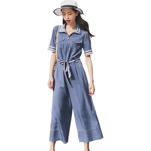 Fashion Temperament Rompers Womens Jumpsuit 2021 Korean Summer Slim Wide Leg Pants Jumpsuit Womens Casual Loose Rompers Jumpsuit