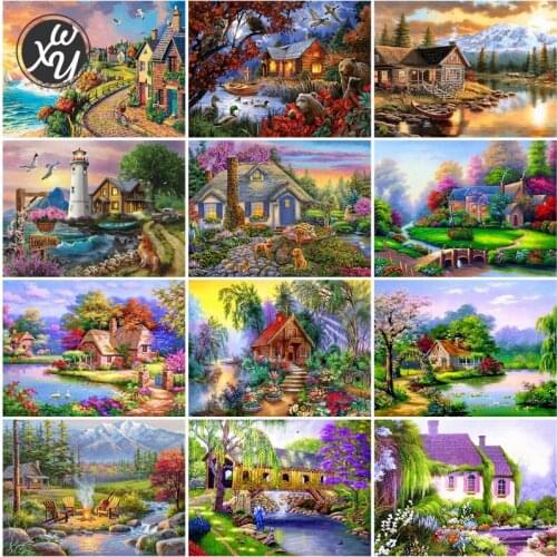 5D Diamond Painting Kits for Adults Country House Cross Stitch Embroidery Diamond Mosaic Rhinestones Art Accessories Home Decor
