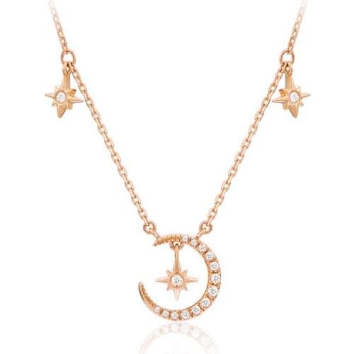 UFOORO S925 Sterling Silver Star Moon Necklace Fashion Clavicle Fairy Rose Gold White Gold Set Chain Jewelry
