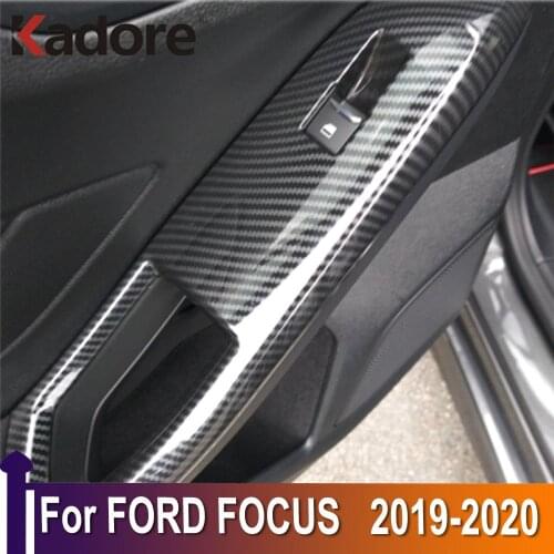 For Ford Focus 2019 2020 Carbon Fiber Car Interior Door Armrest Panel Window Lift Button Cover Trim Interior Accessories
