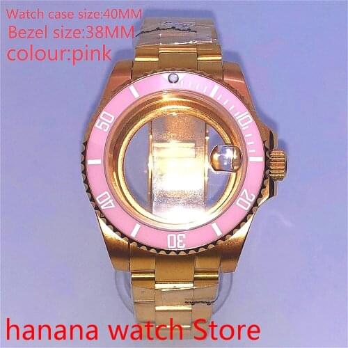 Suitable for NH35 36 Mingzhu2813 Miyata self-winding 40mm transparent back gold box series, with rotating pink bezel